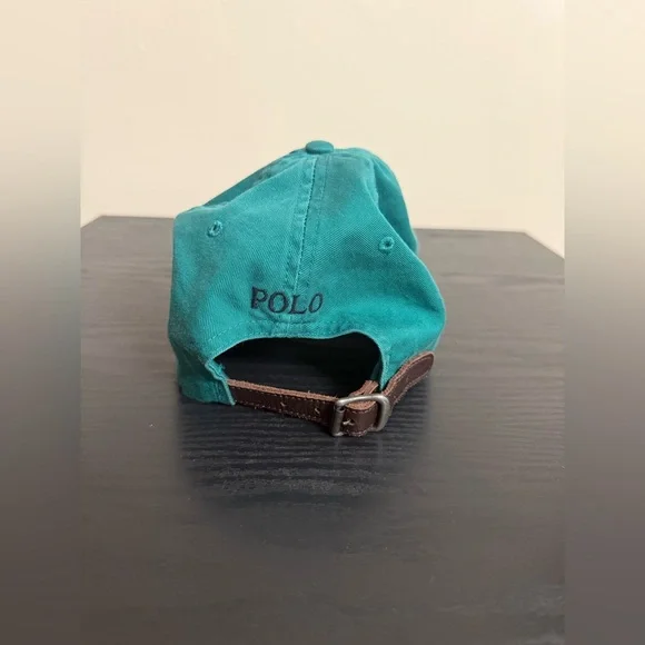 POLO Ralph Lauren Vintage Classic Leather Strap Adjustable Teal Green Hat Cap - Picture 4 of 4
